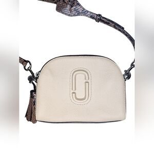 MARC JACOBS Shutter small leather crossbody bag, beige, snakeskin strap